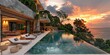 Luxurious hotel with stunning pool, surrounded by tropical beauty.