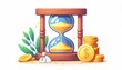 Creative illustration of an hourglass with surrounding coins, symbolizing the value of time in investments