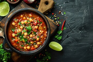 Wall Mural - Traditional slow cooked Mexican pozole rojo as top view in a modern design cast. ai generated