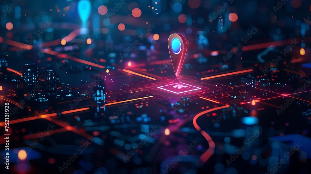 In the digital application, the navigation system path features a ...