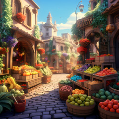 Canvas Print - A colorful market with various fruits and vegetables