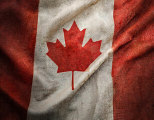 Closeup of Canadian flag in grunge and vintage look, canada flag background