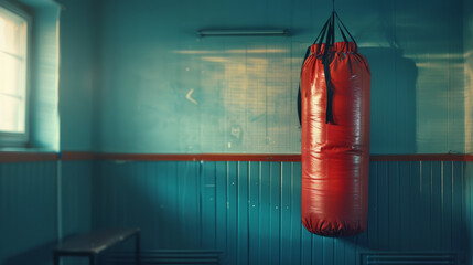 Wall Mural - Red punching bag hanging in room