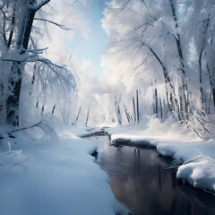 Canvas Print - A serene winter landscape with snow-covered trees.