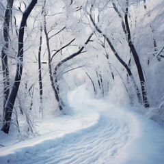 Canvas Print - A snowy forest with a winding path.