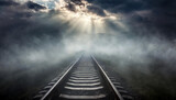Fototapeta  - Voie de chemin de fer sous un ciel d'orage