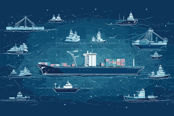 Container cargo freight ship vector illustration. Generative AI