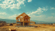 wooden house at construction under blue sky or cloud