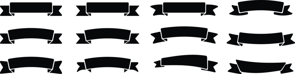 Ribbon black silhouette icons vector set