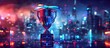 Trophy Glowing Against City Skyline, To convey a sense of achievement, victory, and ambition in a contemporary and urban setting, perfect for