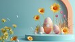 © Iryna - Pastel perfection with colorful Easter eggs. The soft, delicate complements the vibrant shades of the eggs, creating a whimsical and enchanting scene. Generative AI