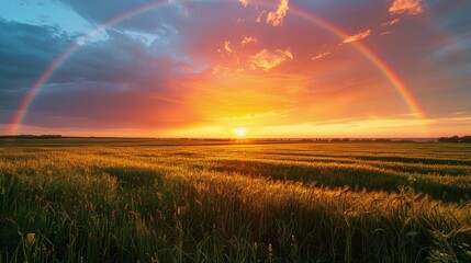  Rainbow in the Sky Over Field