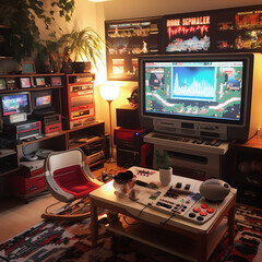 Sticker - Retro gaming setup with classic consoles.