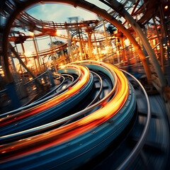 Canvas Print - Roller coaster ride captured in motion.