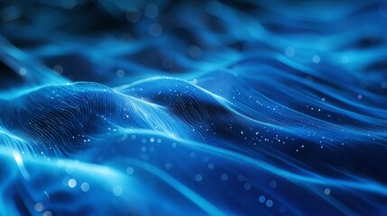 Wall Mural - Luminous blue wavy lines with bright particles.
