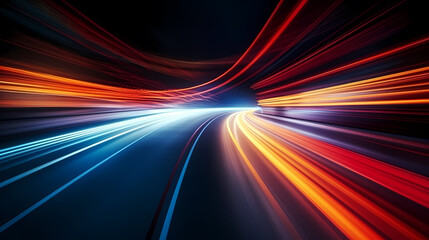 Wall Mural - Car lights leave traces in tunnel, concept of speed and movement