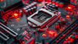 Close Up of a Computer Motherboard With Red Lights
