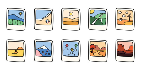 Hand Drawn Polaroid Landscape View Illustration