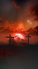 Wall Mural - calvary sunset background for good friday he is risen 4K Video