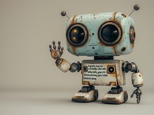 Retro Robot Character Waving Hello