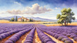 Lavender fields with countryside house