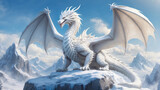 Fototapeta Sypialnia - White dragon roaring and spreading wings on rock