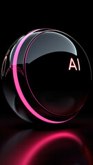 Poster - AI logo on the phone screen on the background of the black server room. Artificial intelligence neural network logo.