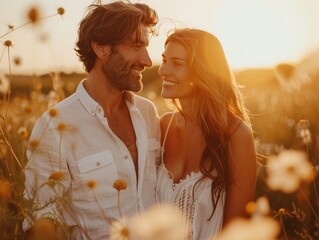 Wall Mural - portrait of a couple in summer beautiful light,