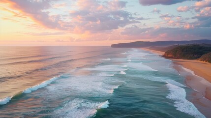 Wall Mural - Aerial view of a beautiful beach at sunset