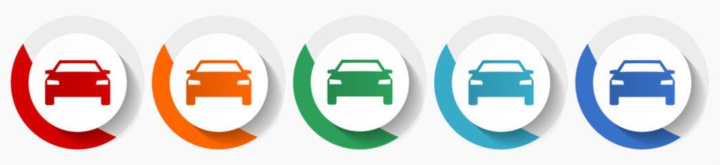 Poster - Car vector icon set, flat icons for logo design, webdesign and mobile applications, colorful round buttons