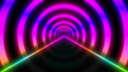 Wall Mural - Neon tunnel of circles. Journey in the tunnel. 4k video for your project.