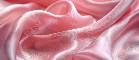 Poster - A detailed close-up of crumpled pastel pink silk fabric, showcasing its texture and intricate weave pattern.