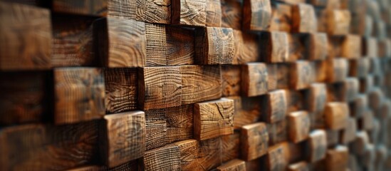 Wall Mural - Detailed view of a wall constructed with wooden planks, showcasing the texture and pattern of the wood.