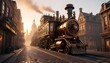 An Intricate Steampunk Cityscape At Sunrise  With Brass Gears And Steam Rising From Cobblestone Streets  All Rendered In Stunning (2)