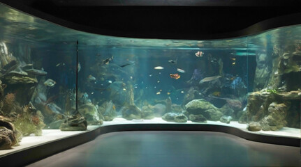 Wall Mural - aquariums view with gold fish and stars  abstract fishes in the water background 