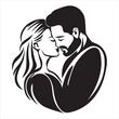 Couple wedding logo. Kiss of man and woman, people fall in love. Romantic card. St. Valentines Day. Love consept.