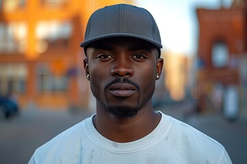 Wall Mural - portrait of african man wearing plain cap hat, mockup