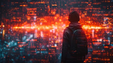 human  with binary code