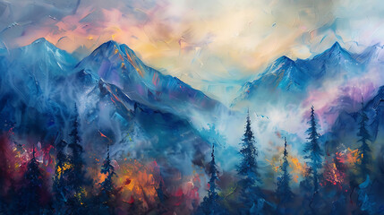 Wall Mural - Abstract hand painting of mountain nature Oil paint