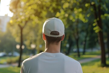 Wall Mural - portrait of caucasian man wearing plain cap hat, mockup