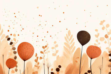 Wall Mural - Autumn background with abstract flowers and leaves. Hand drawn vector illustration.