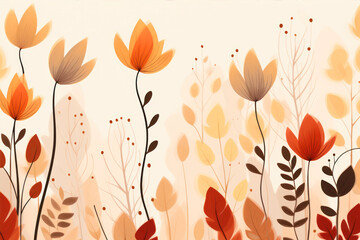Poster - Autumn background with abstract flowers and leaves. Hand drawn illustration.