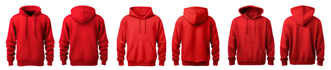Wall Mural - Red hooded sweatshirts mockup set, cut out