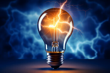 Wall Mural - Light bulb with lightning in 3D background.