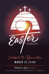 Wall Mural - Easter Sunday, church web banner template. Christian design for Easter or Good Friday posters, flyers or stories. Vector illustration
