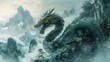 Illustration Dragon texture mountains background commemorating Happy Chinese New Year. Generative AI