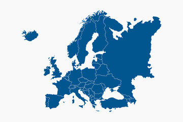 Blue Europe map with countries outline for presentations, posters, infographics