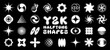 Y2K elements, large collection of abstract shapes in halftone pixel style. Set of retro isolated vector symbols for 2000s aesthetic design