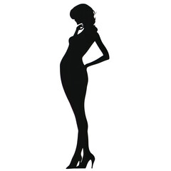 Wall Mural - A woman is standing in a dress and looking down Isolated on transparent background, PNG