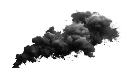 A black smoke cloud is rising. Isolated on transparent background, PNG